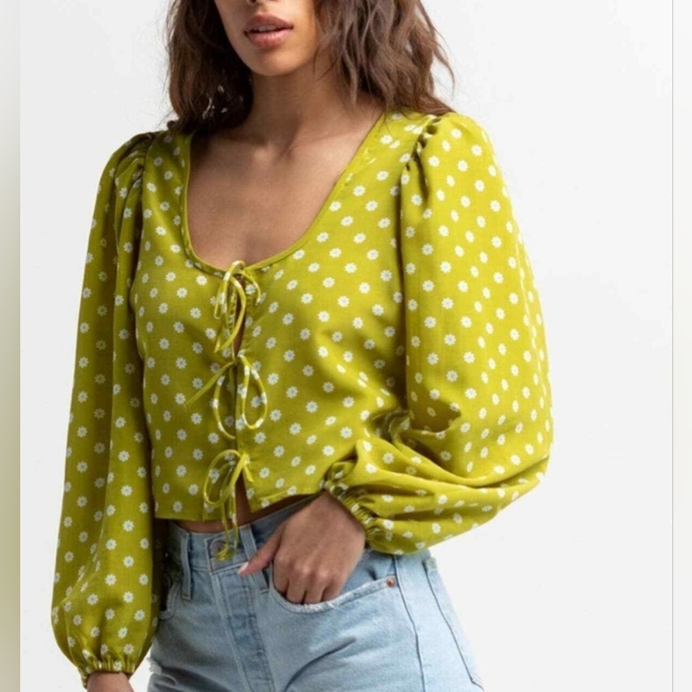 Levi's Women Green Long Sleeve Blouse Sz M Ditzy Floral Balloon Sleeve